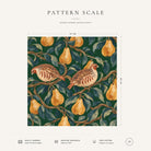 Green Partridge and Pear Christmas napkin pattern scale, showing the full 44 cm by 44 cm design.