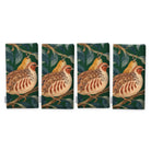 Green Partridge and Pear Christmas napkins, set of four, folded on white, showing the same partridge among pears