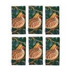 Green Partridge and Pear Christmas napkins, set of six, folded on white, showing the same partridge among pears