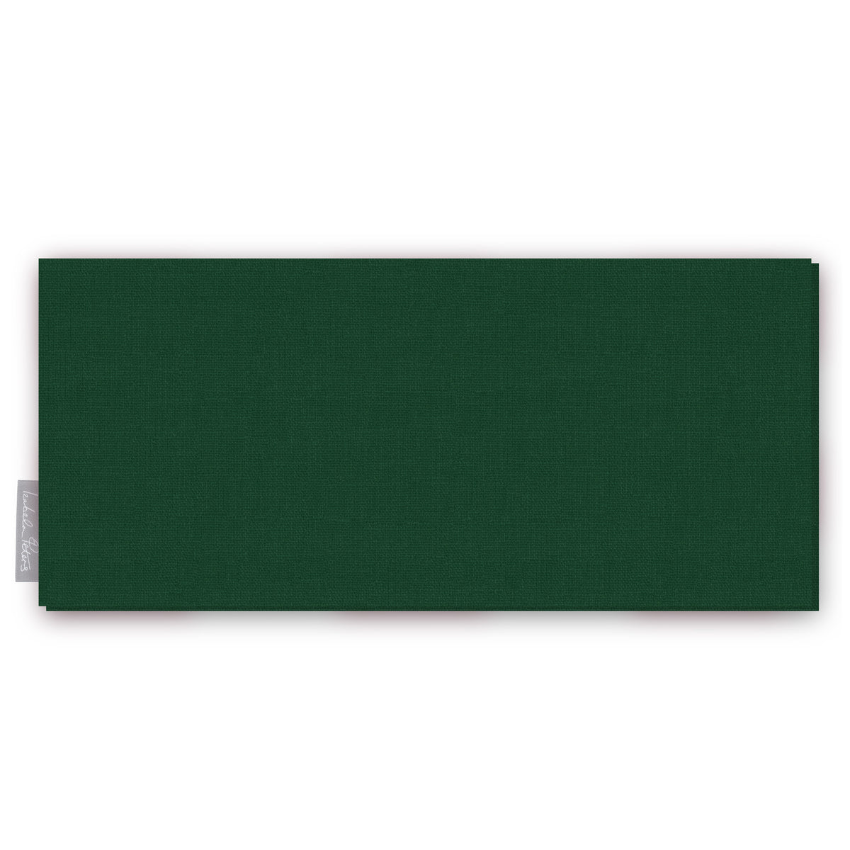 Plain green cotton Christmas table runner folded on white