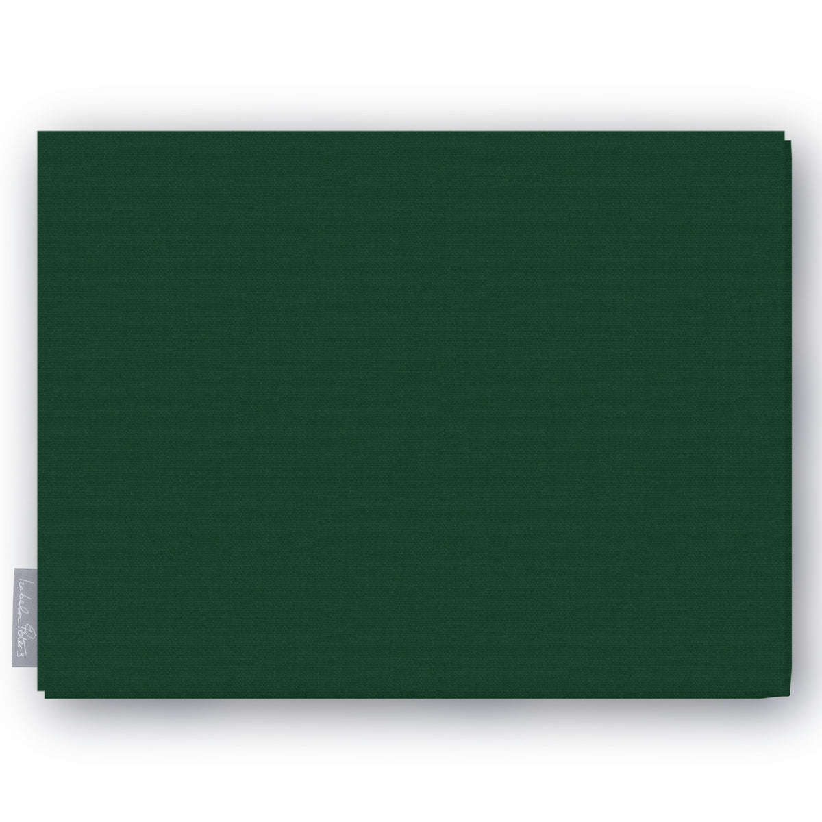 Plain green cotton Christmas tablecloth folded on white