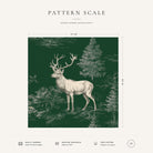 Green Stag Woodland Christmas napkin pattern scale, showing the full 44 cm by 44 cm design.
