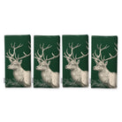 Green Stag Woodland Christmas napkins, set of four, folded on white, showing the same stag head