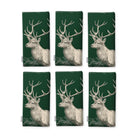 Green Stag Woodland Christmas napkins, set of six, folded on white, showing the same stag head