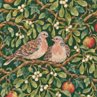 Close-up of the green Turtle Doves and Mistletoe Christmas napkin print on cotton