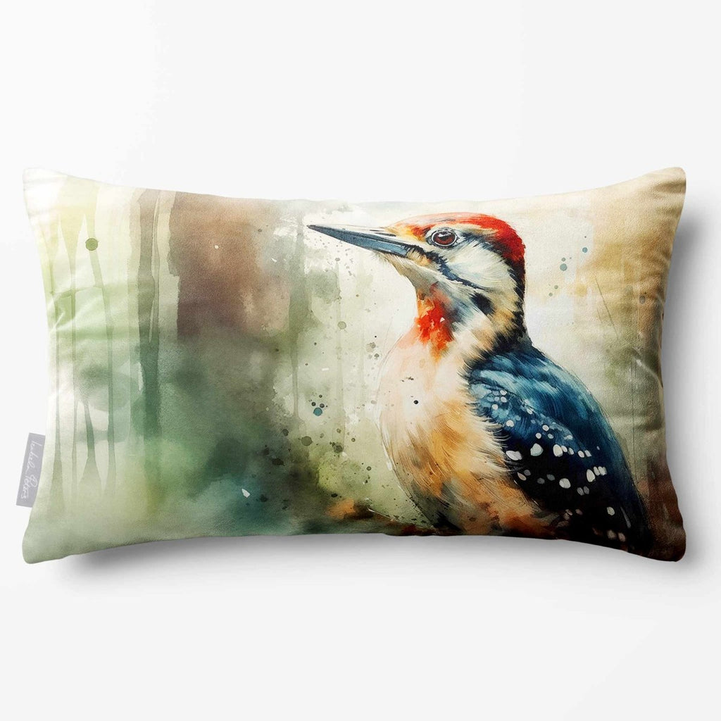 Grey Spotted Woodpecker | Sustainable Velvet Rectangle Cushion - 50 x 30 cm Standard by Izabela Peters