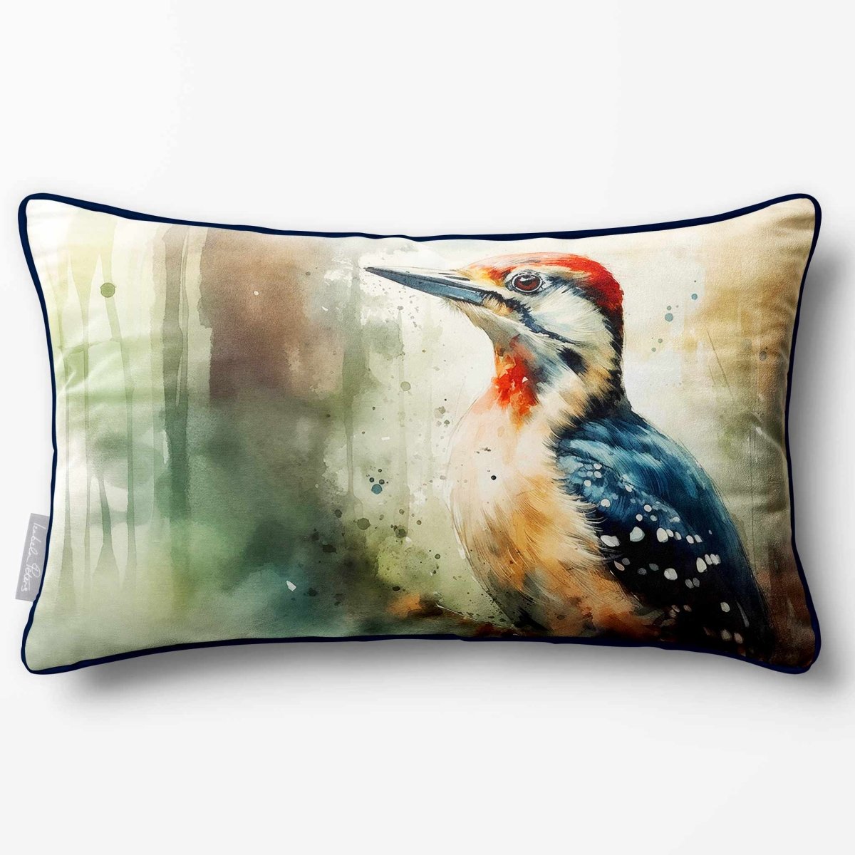 Grey Spotted Woodpecker | Sustainable Velvet Rectangle Cushion - 50 x 30 cm Standard by Izabela Peters