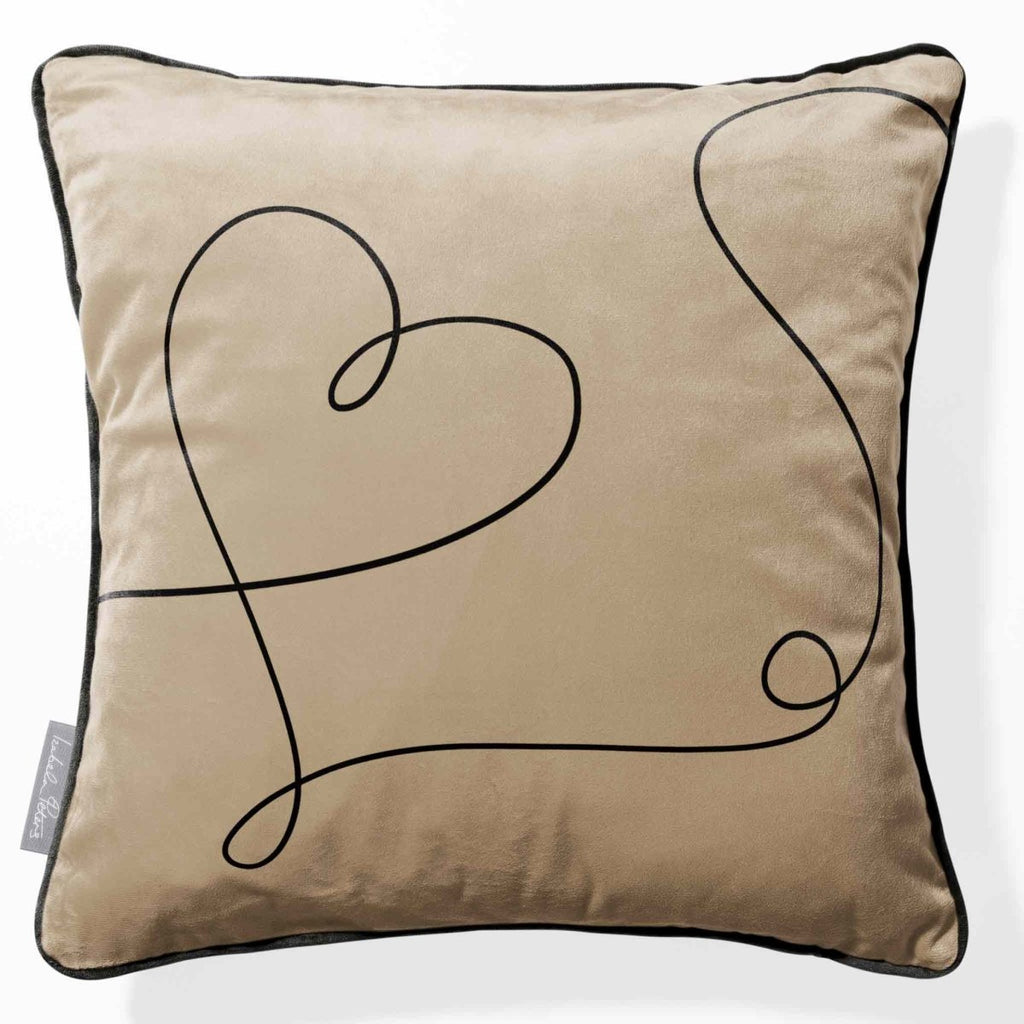 Heart | Sustainable Velvet Cushion - Taupe 40 x 40 cm Piped by Izabela Peters