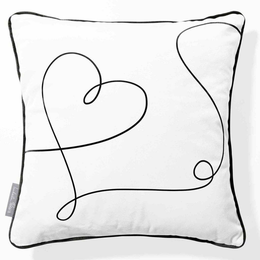 Heart | Sustainable Velvet Cushion - White & Black 40 x 40 cm Piped by Izabela Peters
