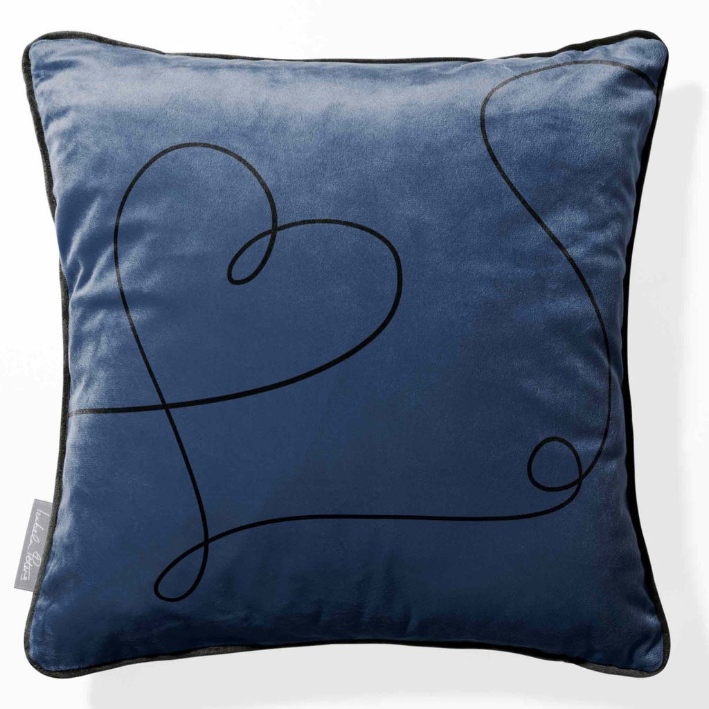 Heart | Sustainable Velvet Cushion - Petrol Blue 40 x 40 cm Piped by Izabela Peters