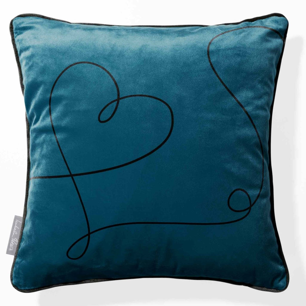 Heart | Sustainable Velvet Cushion - Teal 40 x 40 cm Piped by Izabela Peters