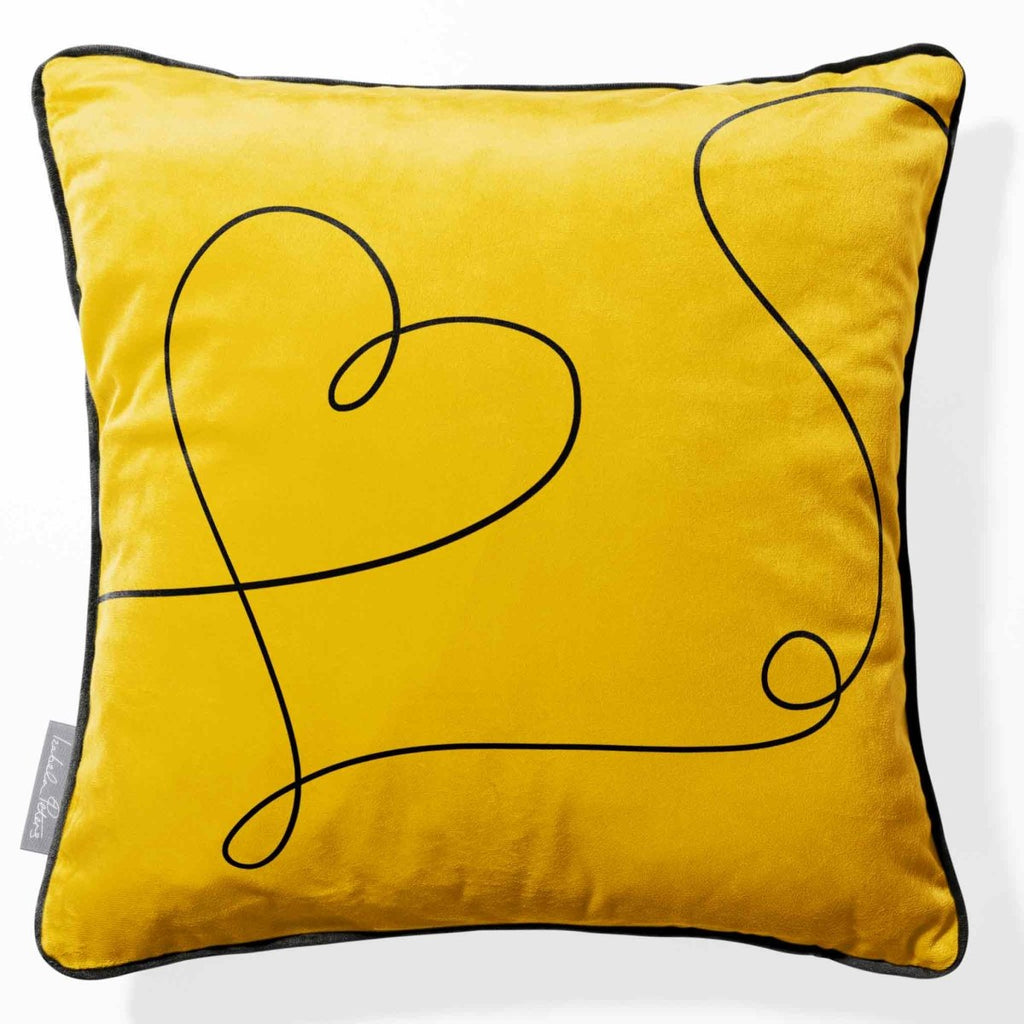 Heart | Sustainable Velvet Cushion - Mustard Ochre 40 x 40 cm Piped by Izabela Peters