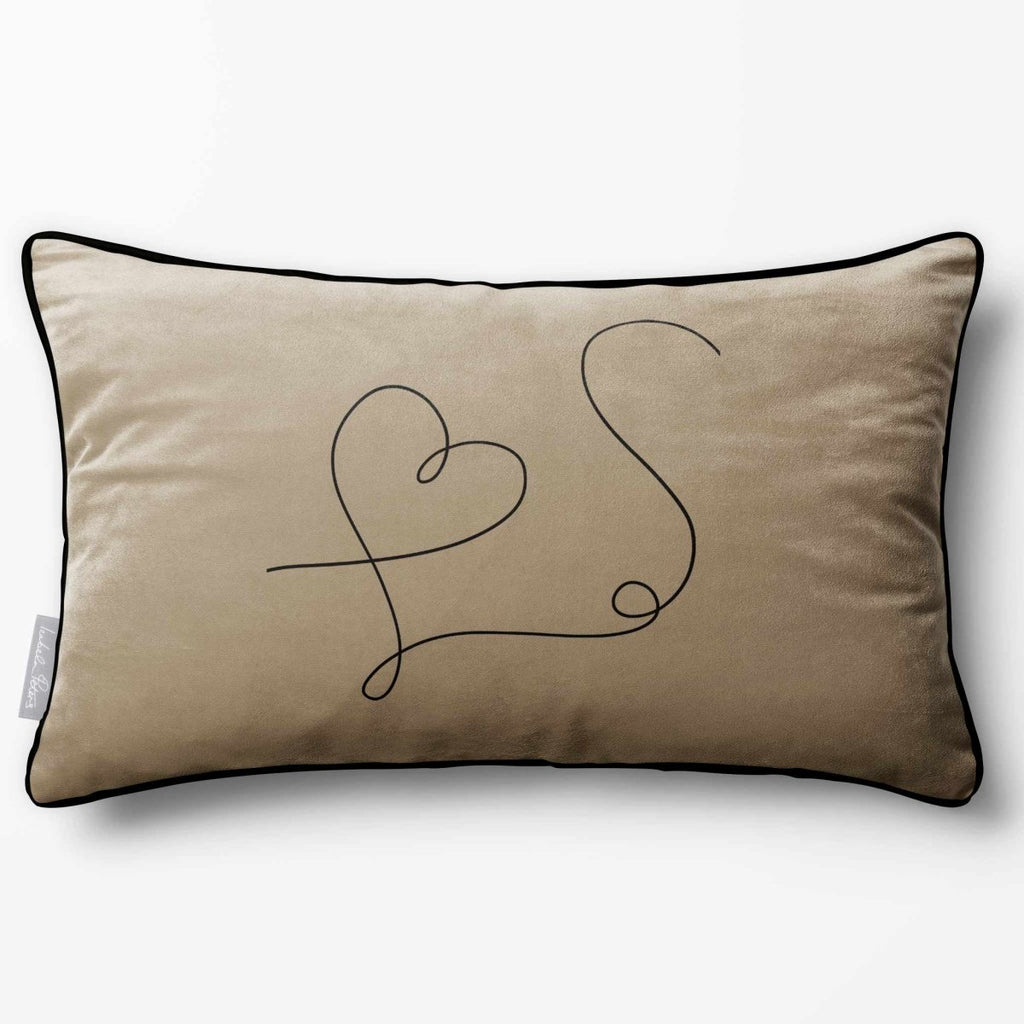 Heart | Sustainable Velvet Rectangle Cushion - Taupe 50 x 30 cm Piped by Izabela Peters