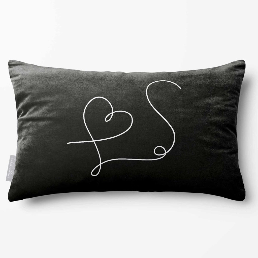 Heart | Sustainable Velvet Rectangle Cushion - Black & White 50 x 30 cm Standard by Izabela Peters