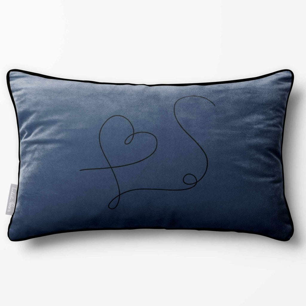 Heart | Sustainable Velvet Rectangle Cushion - Petrol Blue 50 x 30 cm Piped by Izabela Peters