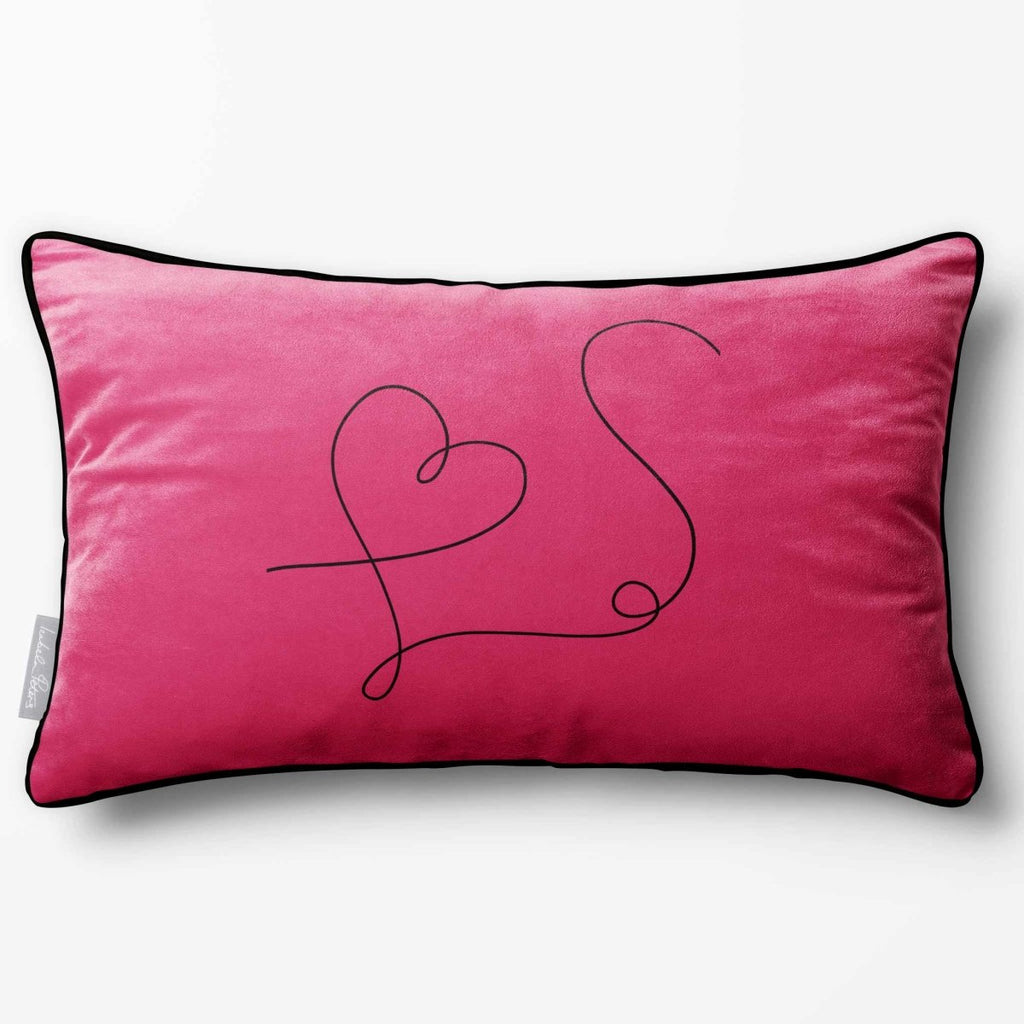 Heart | Sustainable Velvet Rectangle Cushion - Hot Pink 50 x 30 cm Piped by Izabela Peters