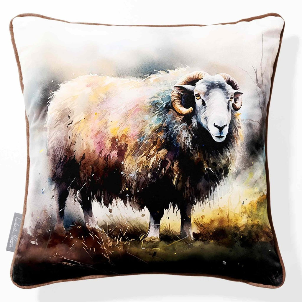 Herdwick Sheep | Sustainable Velvet Cushion - 40 x 40 cm Piped by Izabela Peters