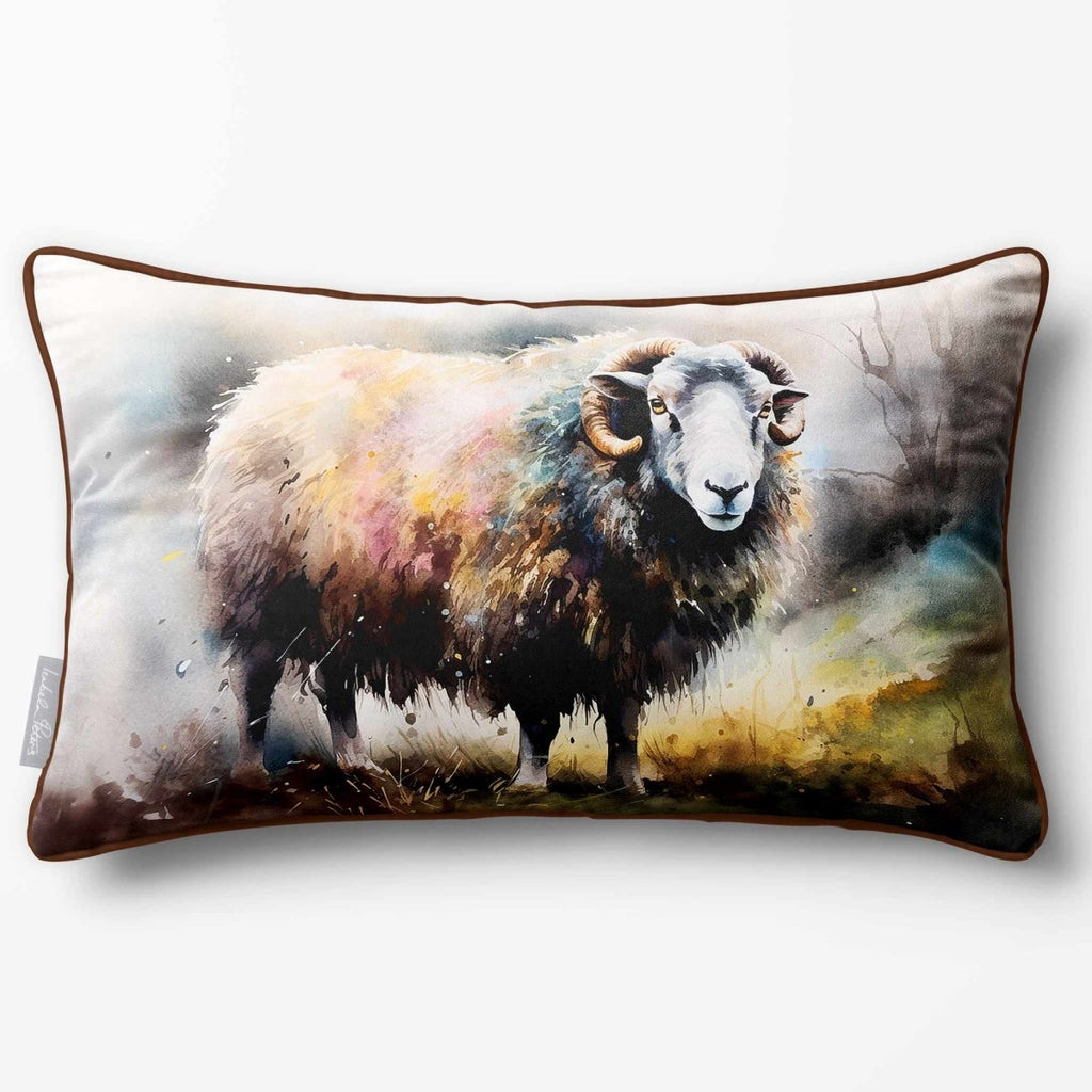 Herdwick Sheep | Sustainable Velvet Rectangle Cushion - 50 x 30 cm Piped by Izabela Peters