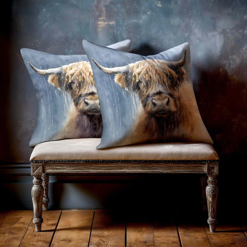 Highland Cow | Sustainable Velvet Cushion - 40 x 40 cm Piped by Izabela Peters