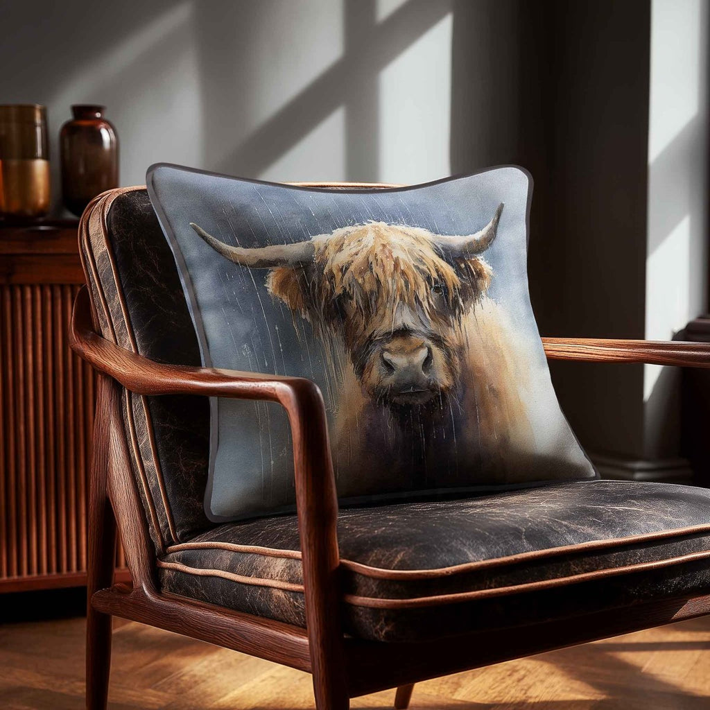 Highland Cow | Sustainable Velvet Cushion - 40 x 40 cm Piped by Izabela Peters