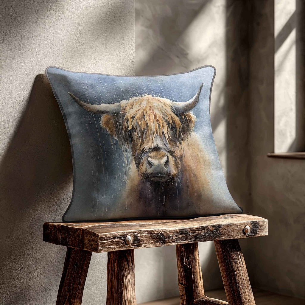 Highland Cow | Sustainable Velvet Cushion - 40 x 40 cm Piped by Izabela Peters