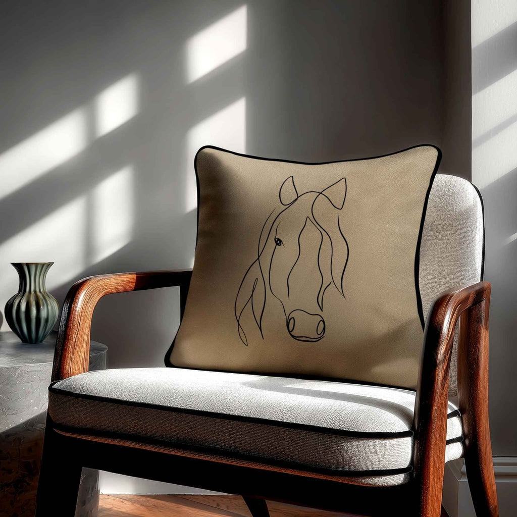 Horse | Sustainable Velvet Cushion - Taupe 40 x 40 cm Standard by Izabela Peters