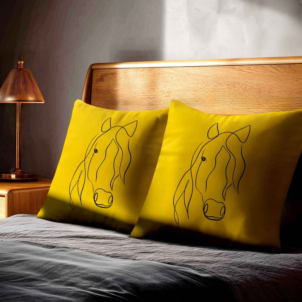 Horse | Sustainable Velvet Cushion - Mustard Ochre 40 x 40 cm Standard by Izabela Peters
