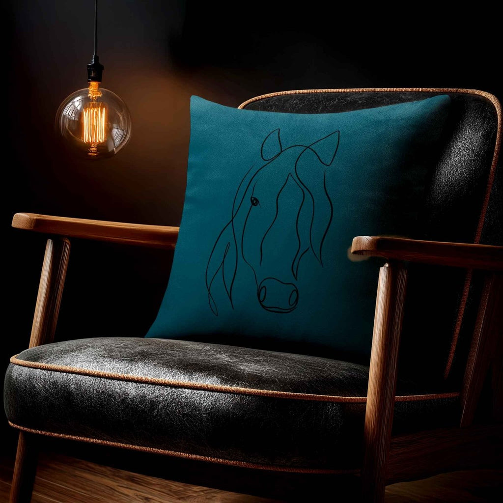 Horse | Sustainable Velvet Cushion - Teal 40 x 40 cm Standard by Izabela Peters