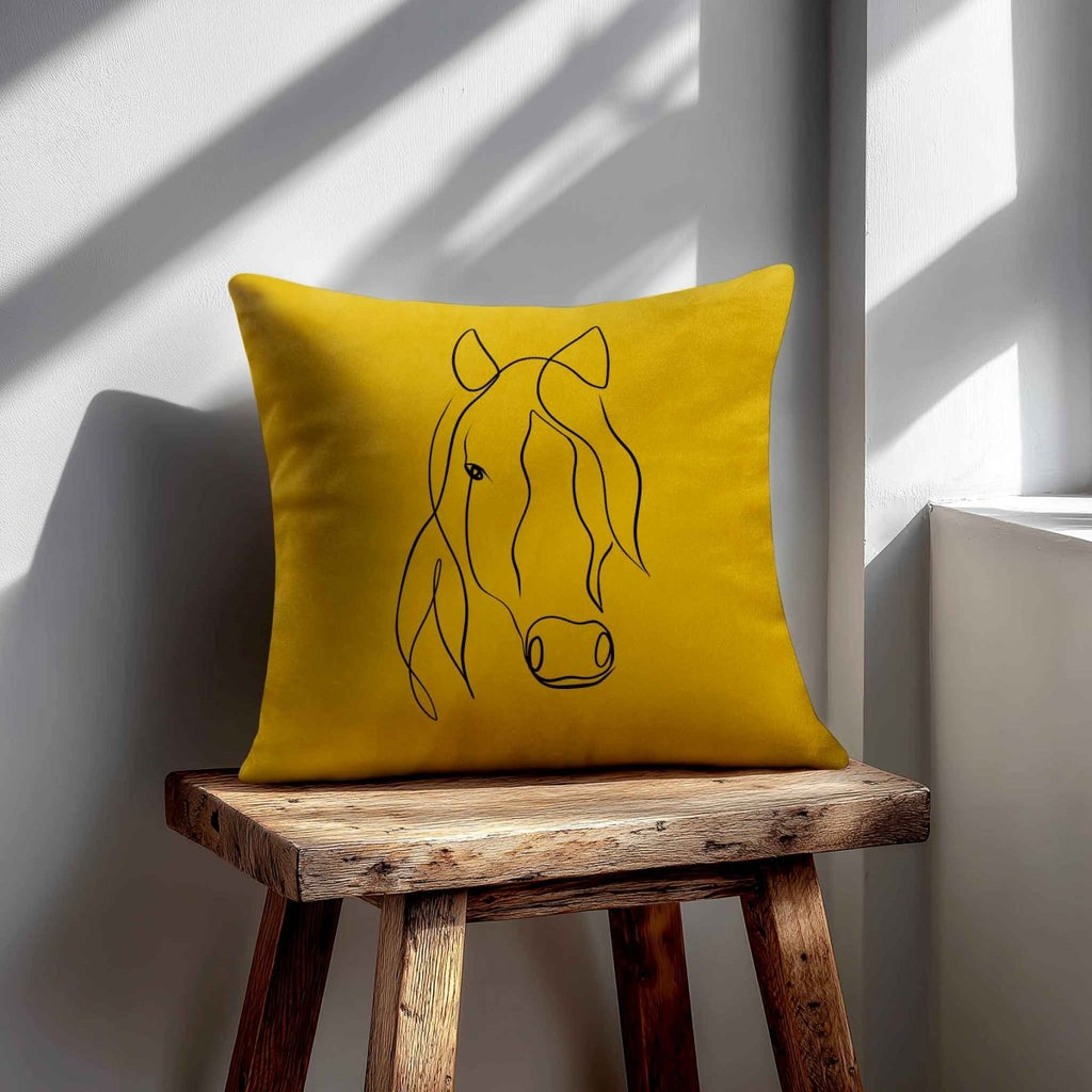 Horse | Sustainable Velvet Cushion - Mustard Ochre 40 x 40 cm Standard by Izabela Peters