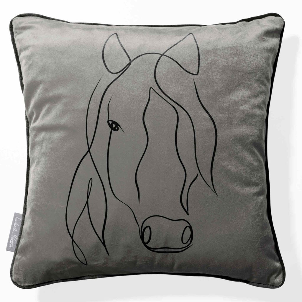 Horse | Sustainable Velvet Cushion - Beluga 40 x 40 cm Piped by Izabela Peters