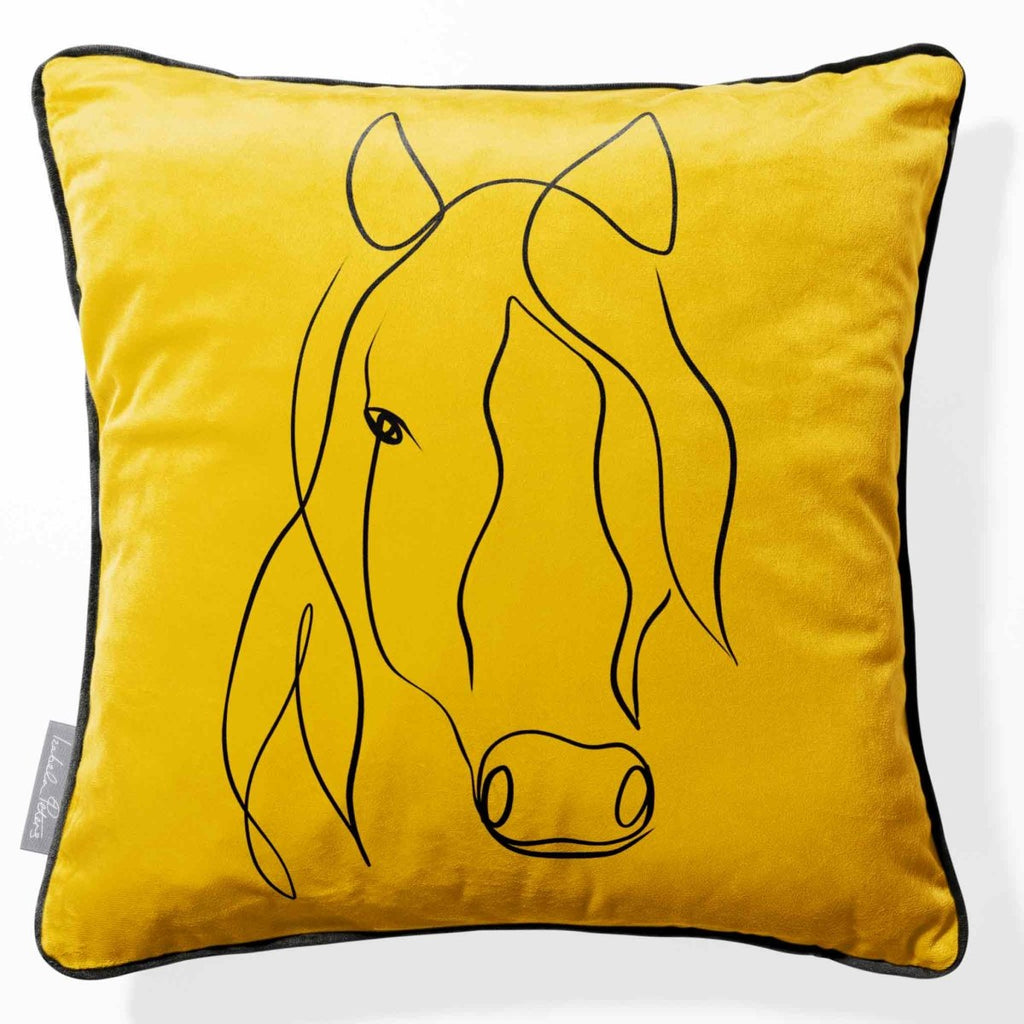 Horse | Sustainable Velvet Cushion - Mustard Ochre 40 x 40 cm Piped by Izabela Peters