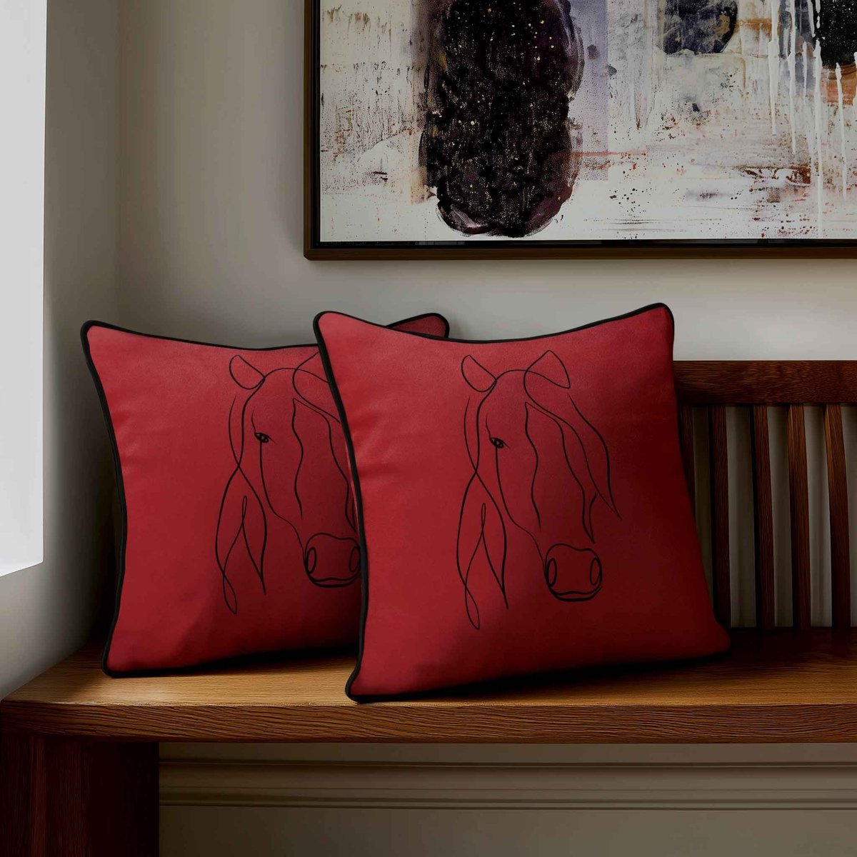 Horse | Sustainable Velvet Cushion - Crimson Muse 40 x 40 cm Standard by Izabela Peters
