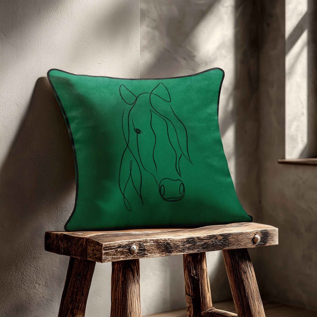 Horse | Sustainable Velvet Cushion - Emerald Green 40 x 40 cm Standard by Izabela Peters