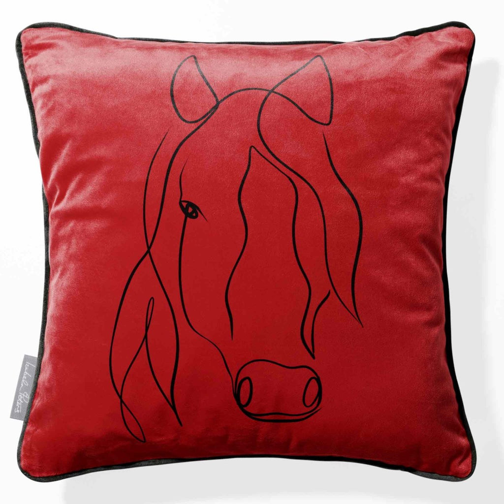 Horse | Sustainable Velvet Cushion - Crimson Muse 40 x 40 cm Piped by Izabela Peters