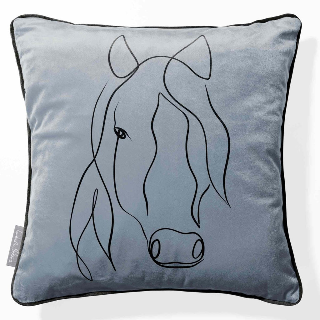 Horse | Sustainable Velvet Cushion - French Grey 40 x 40 cm Piped by Izabela Peters