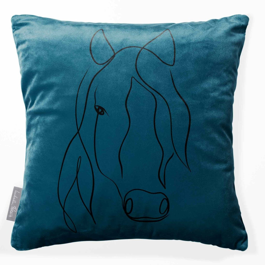 Horse | Sustainable Velvet Cushion - Teal 40 x 40 cm Standard by Izabela Peters