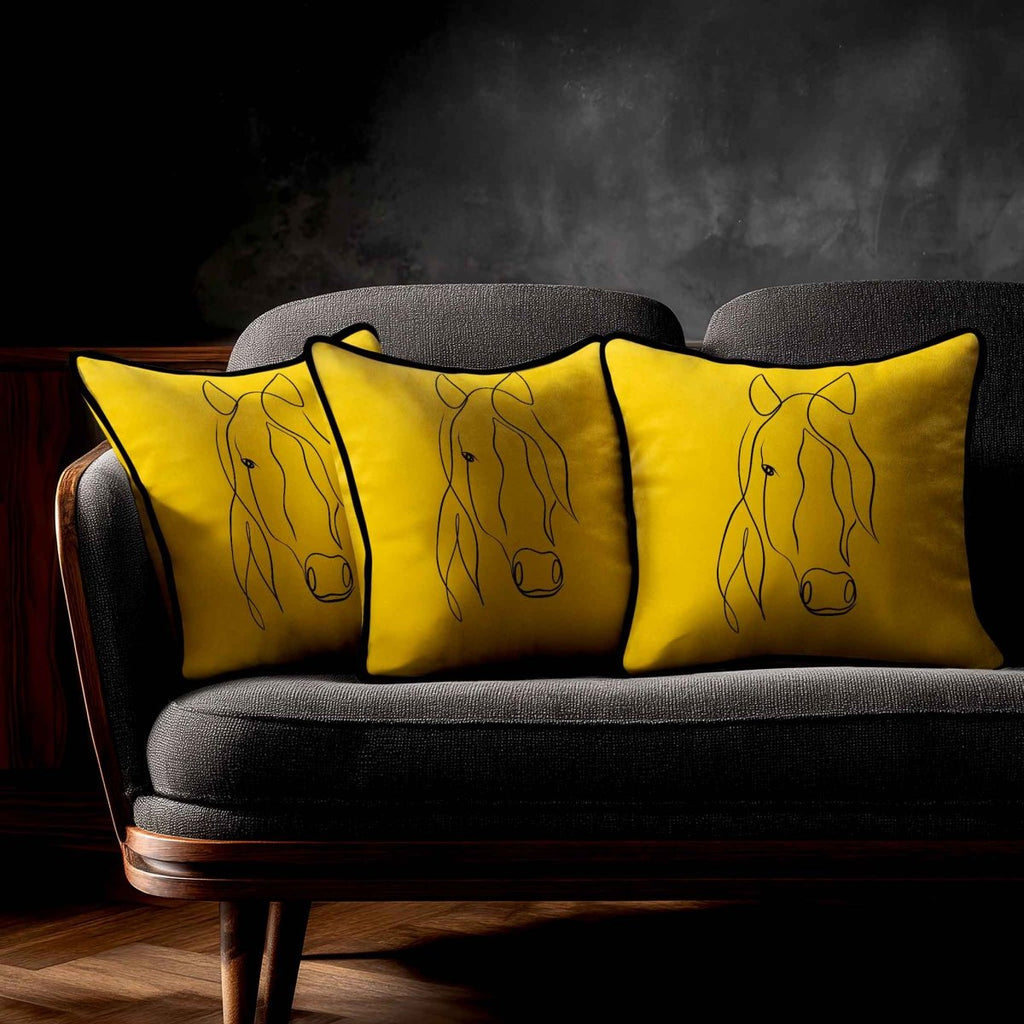 Horse | Sustainable Velvet Cushion - Mustard Ochre 40 x 40 cm Standard by Izabela Peters