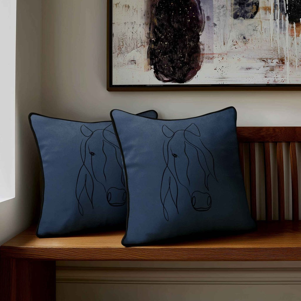 Horse | Sustainable Velvet Cushion - Petrol Blue 40 x 40 cm Standard by Izabela Peters