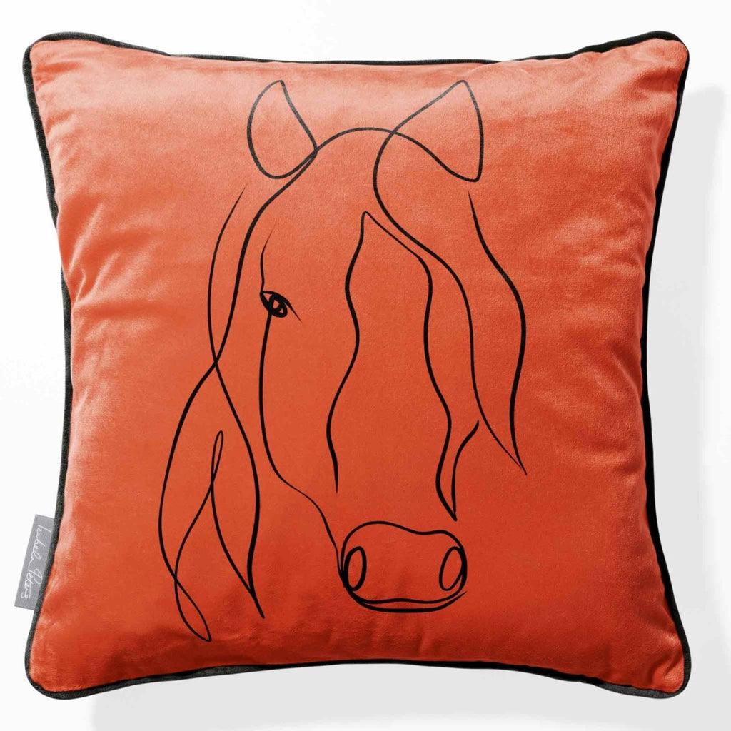 Horse | Sustainable Velvet Cushion - Burnt Ochre 40 x 40 cm Piped by Izabela Peters