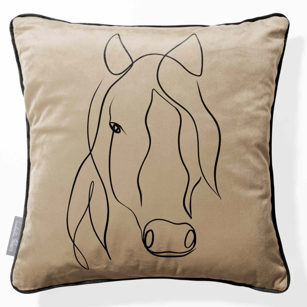 Horse | Sustainable Velvet Cushion - Taupe 40 x 40 cm Piped by Izabela Peters