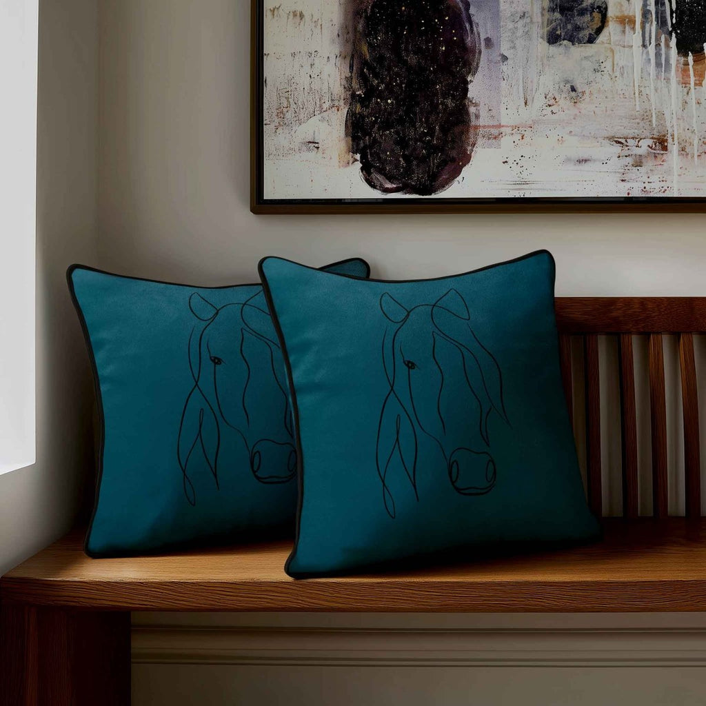 Horse | Sustainable Velvet Cushion - Teal 40 x 40 cm Standard by Izabela Peters