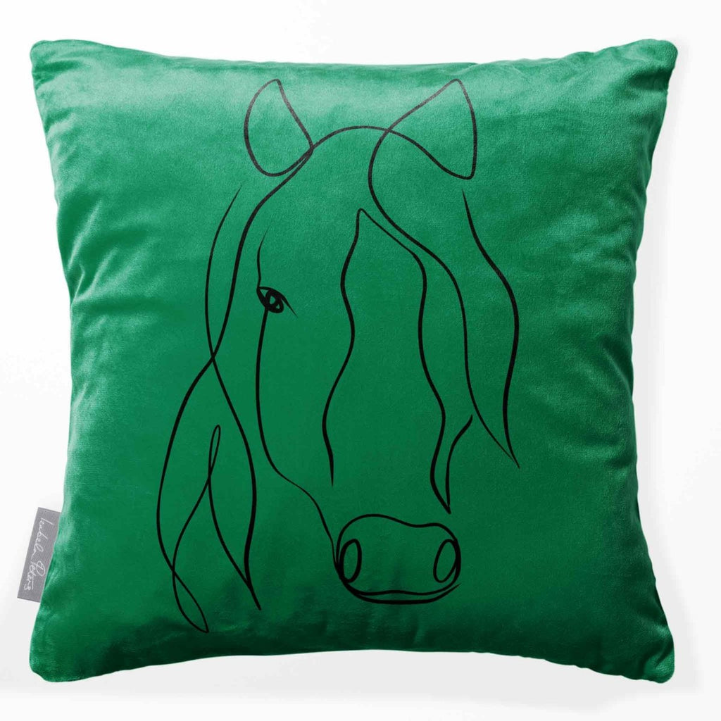 Horse | Sustainable Velvet Cushion - Emerald Green 40 x 40 cm Standard by Izabela Peters