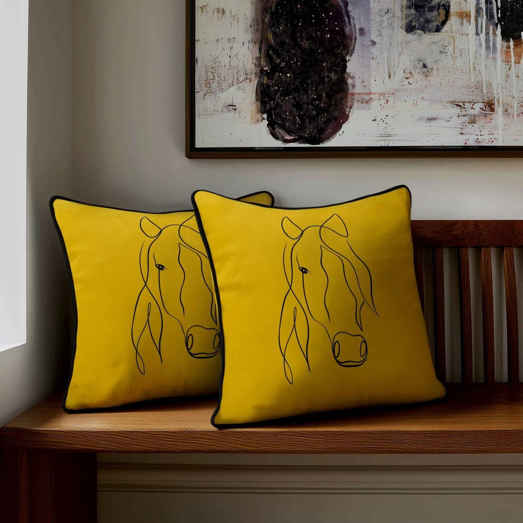 Horse | Sustainable Velvet Cushion - Mustard Ochre 40 x 40 cm Standard by Izabela Peters
