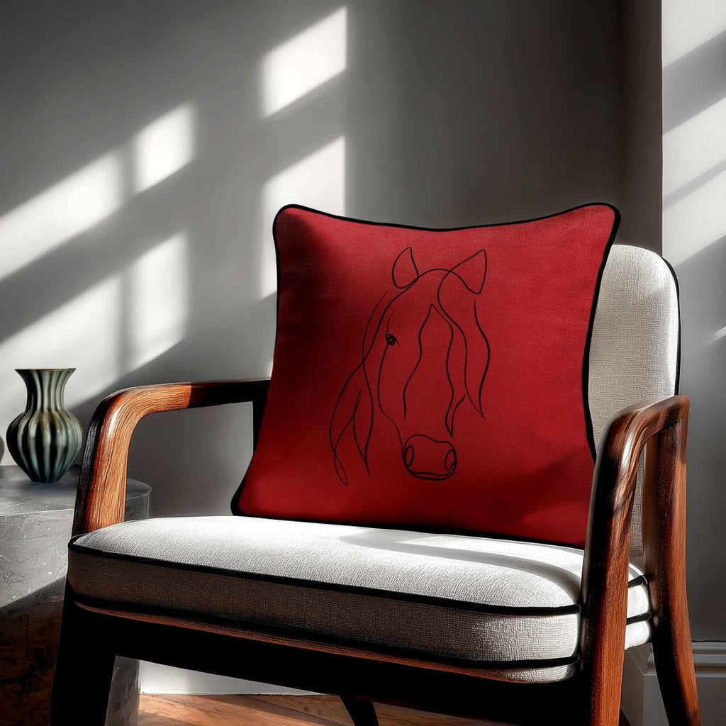 Horse | Sustainable Velvet Cushion - Crimson Muse 40 x 40 cm Standard by Izabela Peters