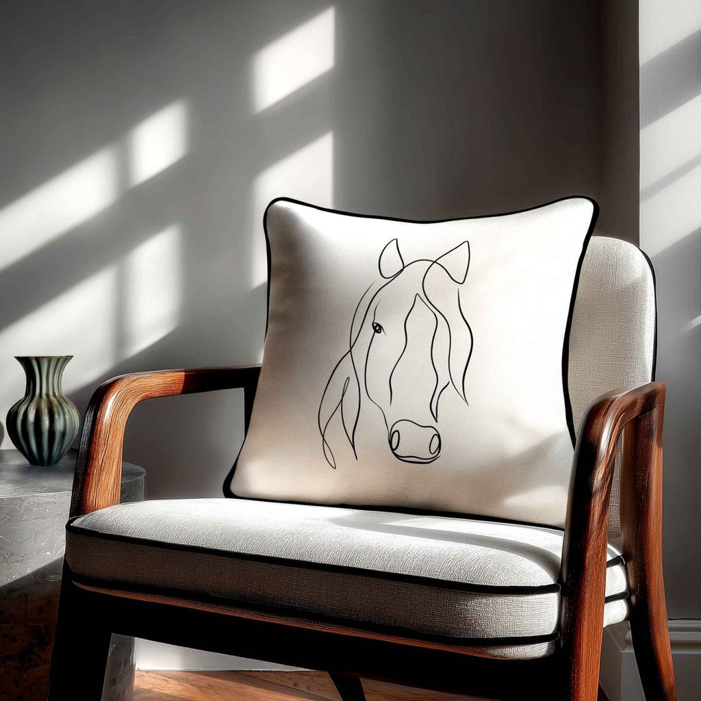 Horse | Sustainable Velvet Cushion - White & Black 40 x 40 cm Standard by Izabela Peters