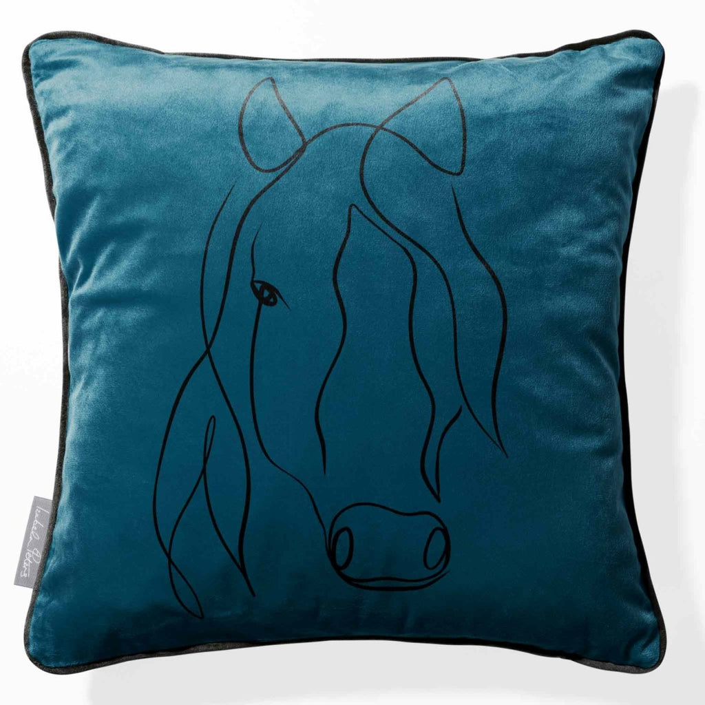Horse | Sustainable Velvet Cushion - Teal 40 x 40 cm Piped by Izabela Peters