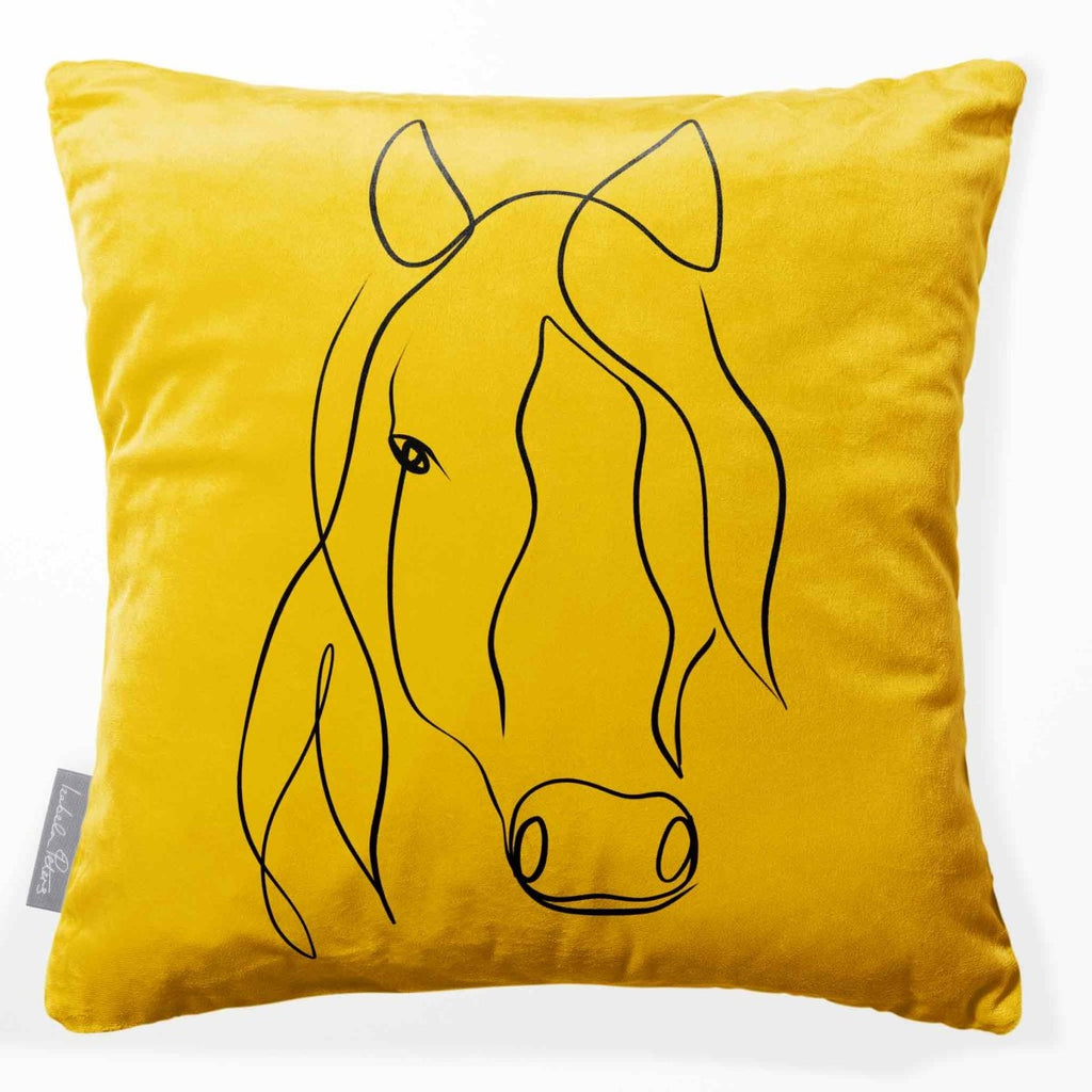 Horse | Sustainable Velvet Cushion - Mustard Ochre 40 x 40 cm Standard by Izabela Peters