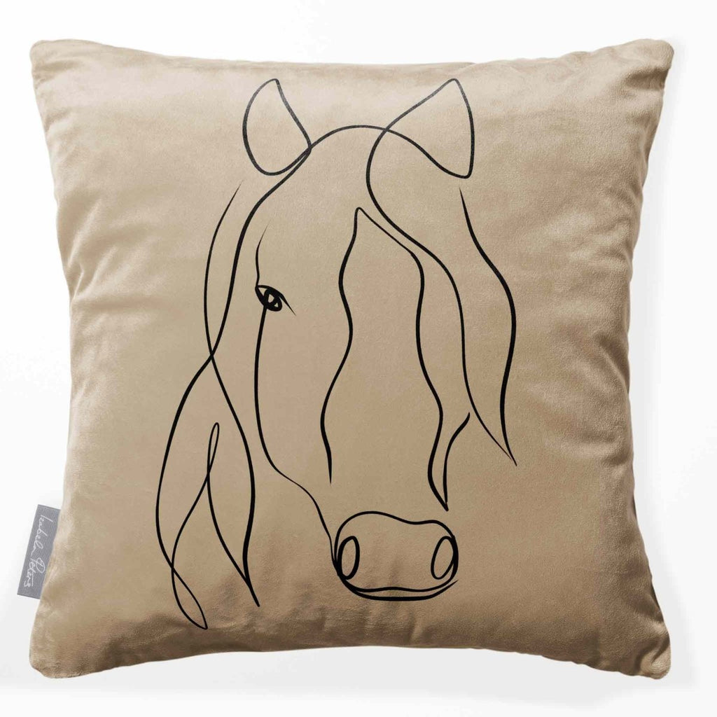 Horse | Sustainable Velvet Cushion - Taupe 40 x 40 cm Standard by Izabela Peters