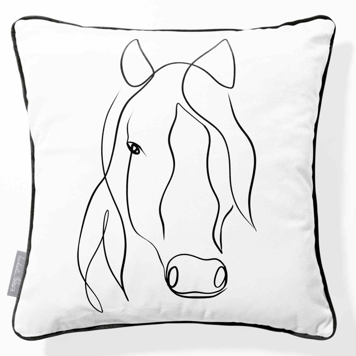 Horse | Sustainable Velvet Cushion - White & Black 40 x 40 cm Piped by Izabela Peters
