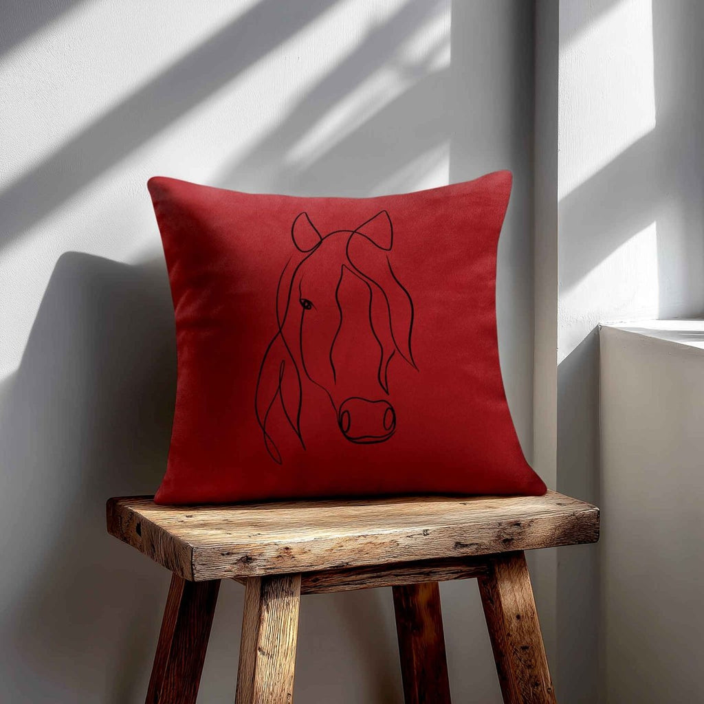Horse | Sustainable Velvet Cushion - Crimson Muse 40 x 40 cm Standard by Izabela Peters